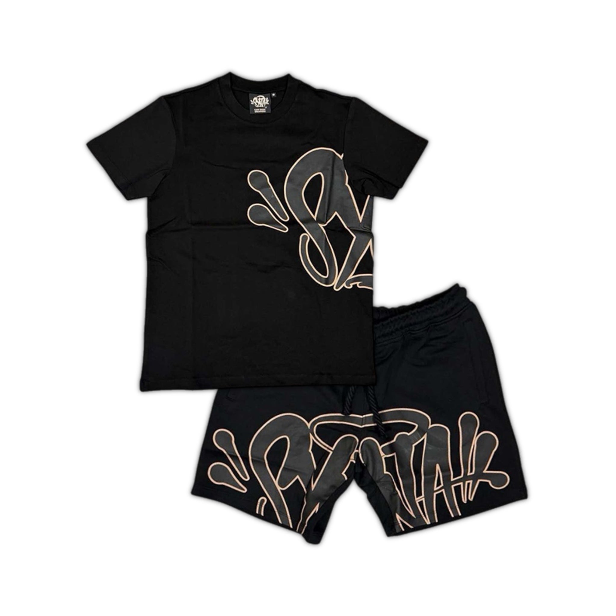 Syna World Logo T-shirt/Short Set - Black/Rose Gold