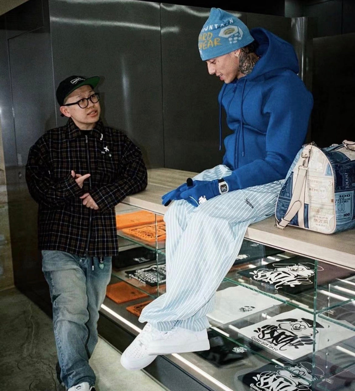 Syna World Neoprene Embossed Hoodie - Blue