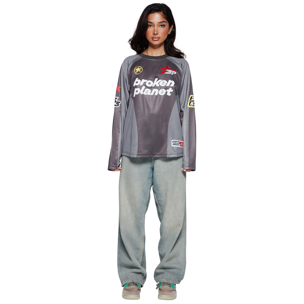 Broken Planet Football Long Sleeve Jersey - Black/Grey
