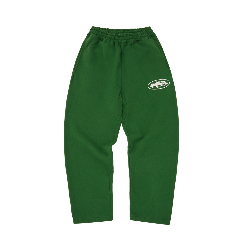 Corteiz Island Puff Print Open Hem Joggers - Green