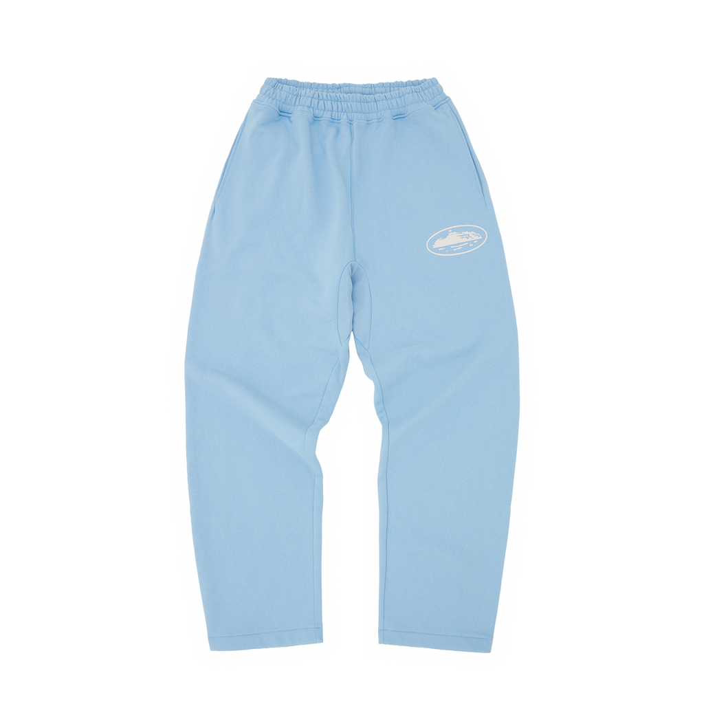 Corteiz Island Puff Print Open Hem Joggers - Baby Blue