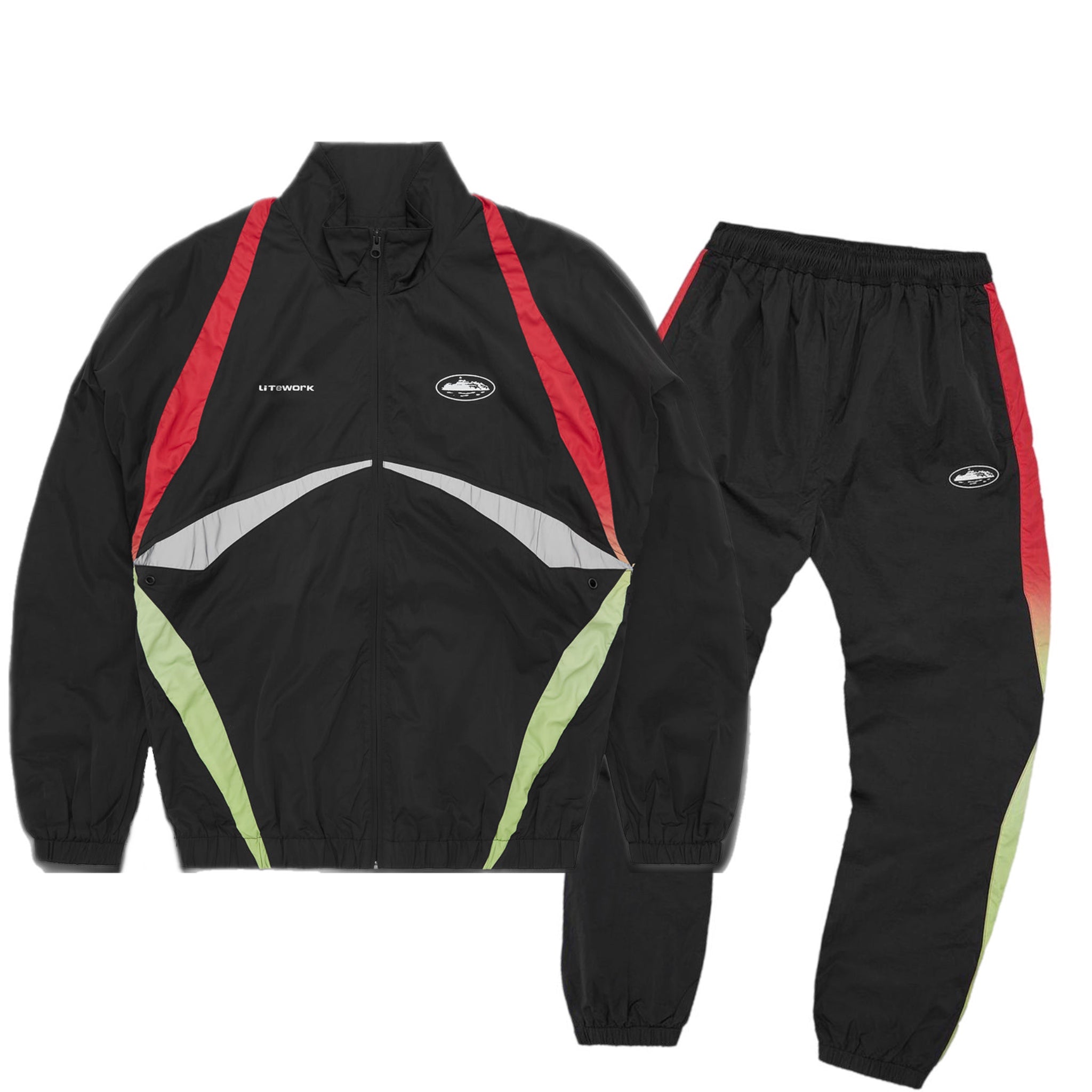 Corteiz Gradient Litework Tracksuit - Black/Red/Green