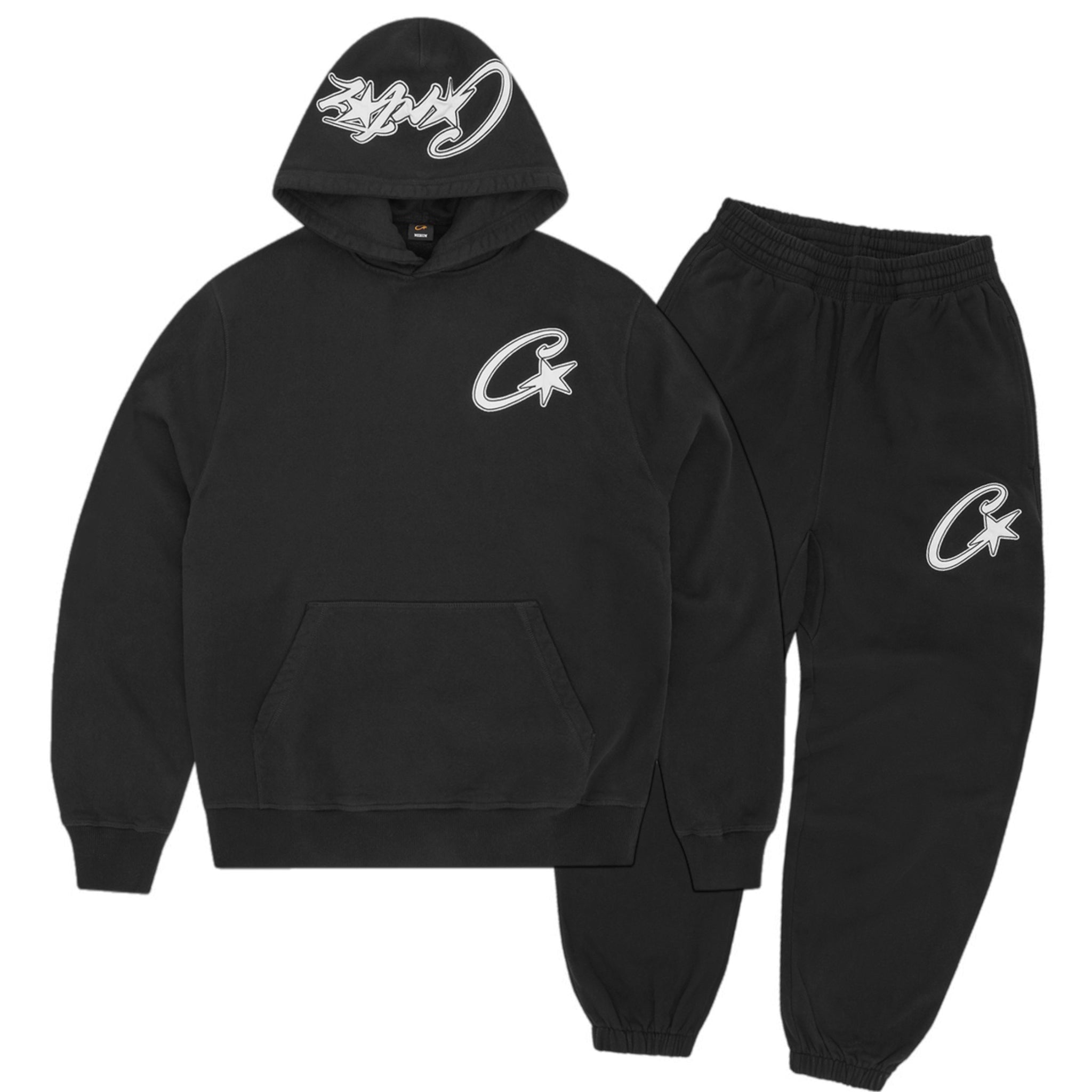 Corteiz Satin C Star Appliqué Tracksuit - Black
