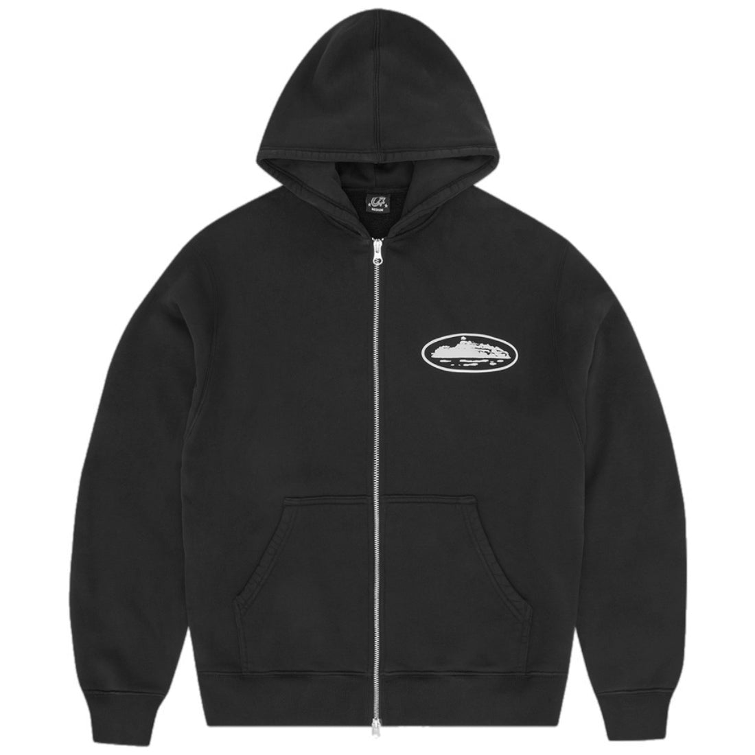 Cortiez Island Puff Print Zip Up Hoodie - Black