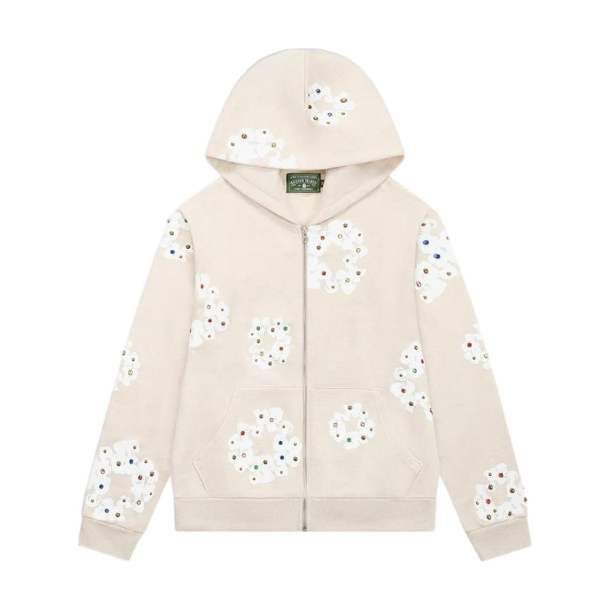 Denim Tears Rhinestone Cotton Wreath Zip Hoodie - Cream